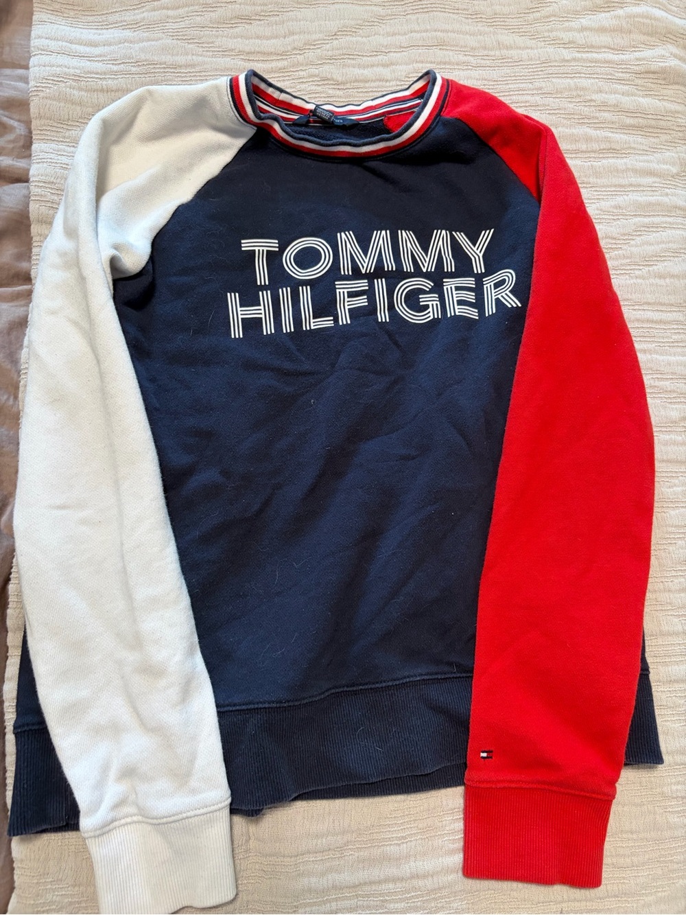 Tommy Hilfiger Navy Sweatshirt with Red & White Sleeves